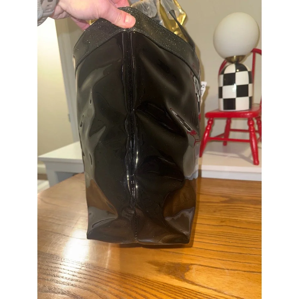 Jimmy Choo Parfums Black Patent Glitter Top Tote Bag Paris New